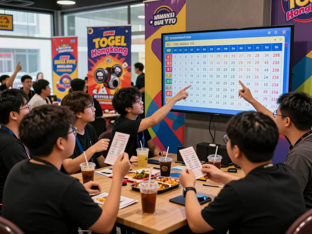 Suasana menarik yang menampilkan pemain dengan antusias memeriksa hasil Data HK Lotto mereka di tempat permainan yang ramai.