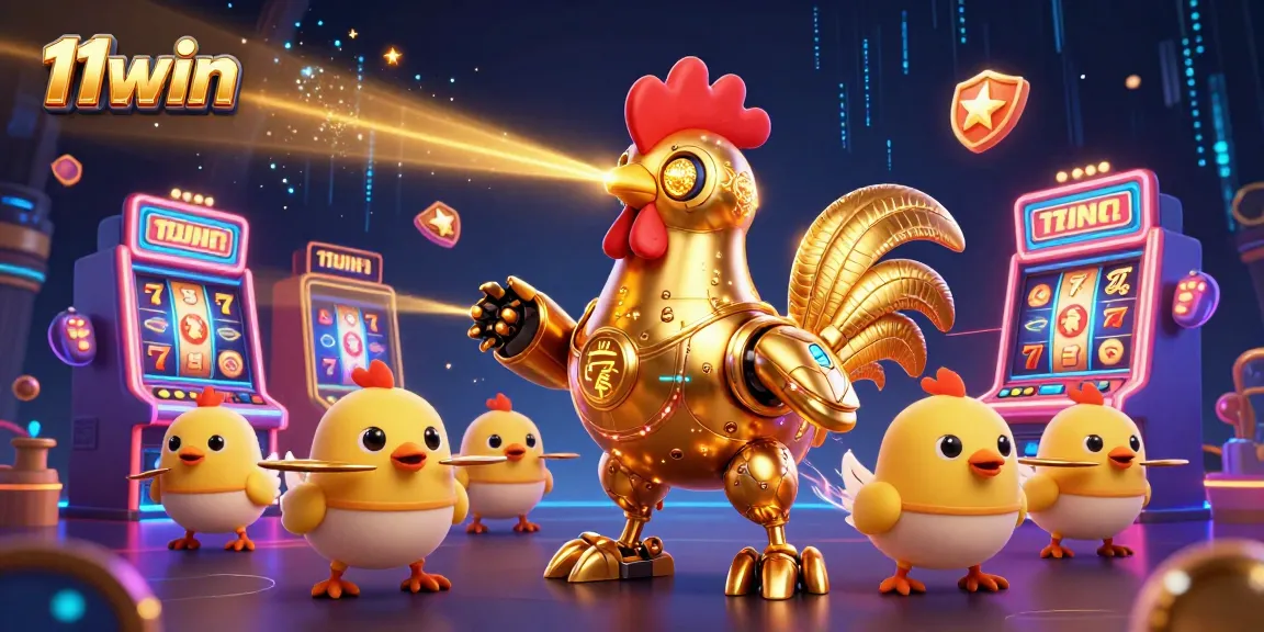 Experience thrilling gameplay at 11win with our golden rooster robot and vibrant slot machines.