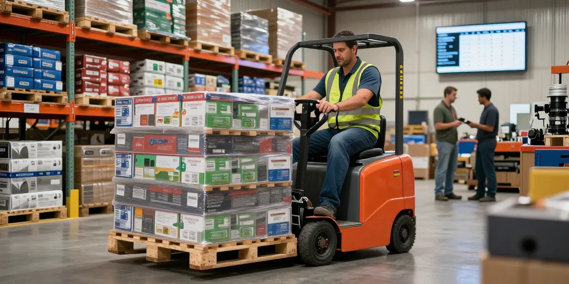 Efficient operator using the best pallet truck in Texas within a professional warehouse setting.