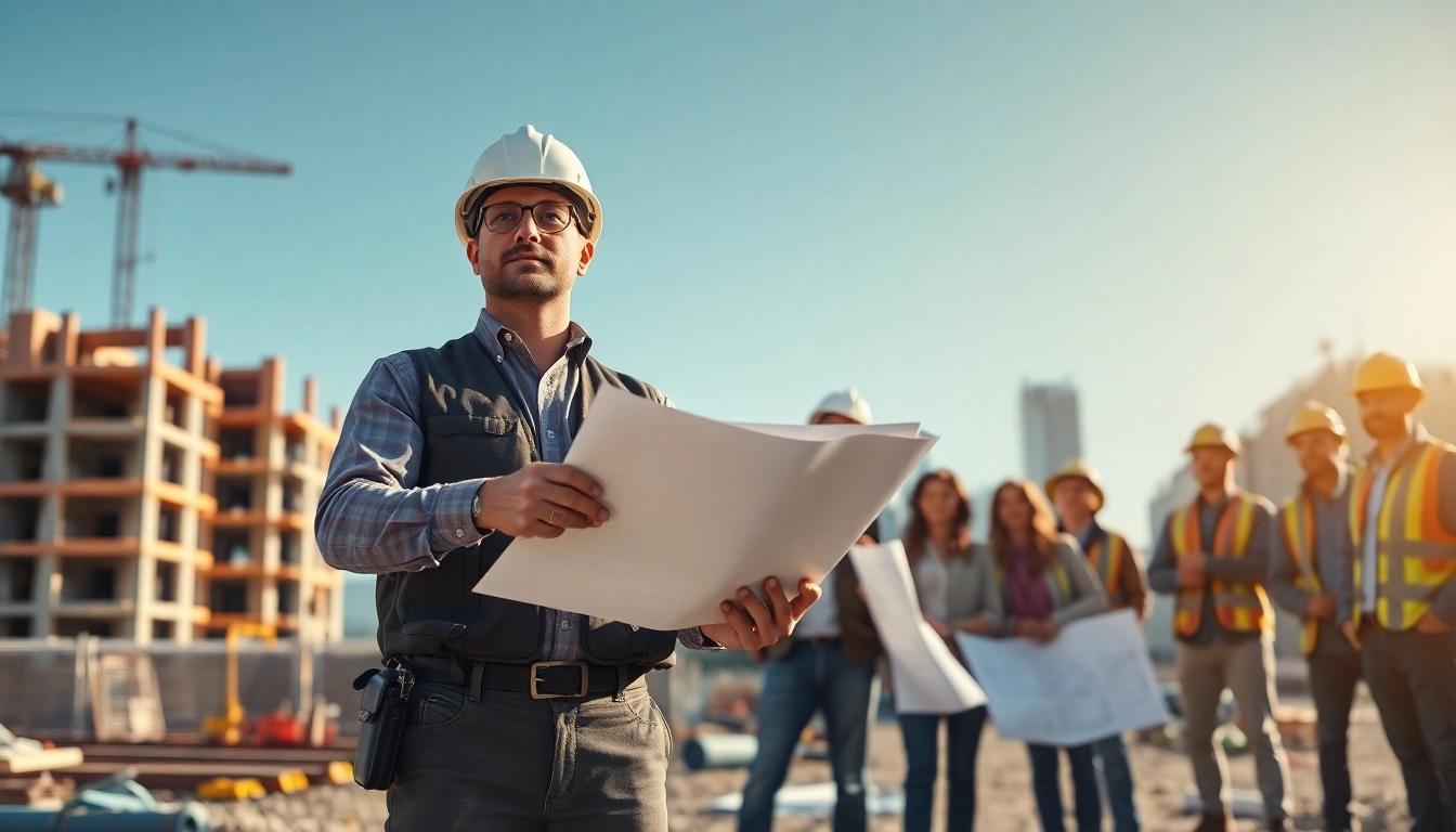Manhattan Commercial General Contractor leads a diverse team on a bustling construction site.