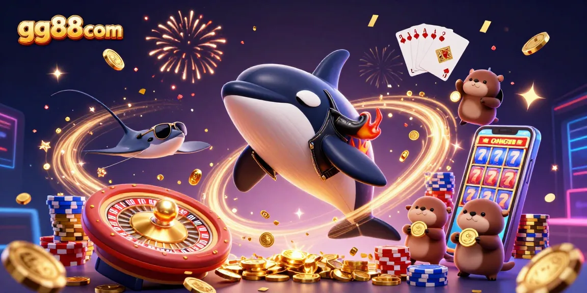 Experience thrilling wins with gg88com: dynamic scene of ocean-themed casino characters celebrating riches.