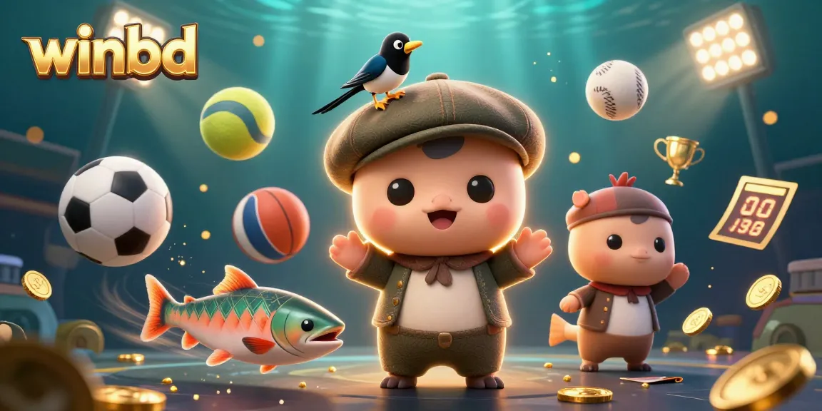 Winbd players enjoy thrilling gambling action with dynamic sports elements in a fun illustration.