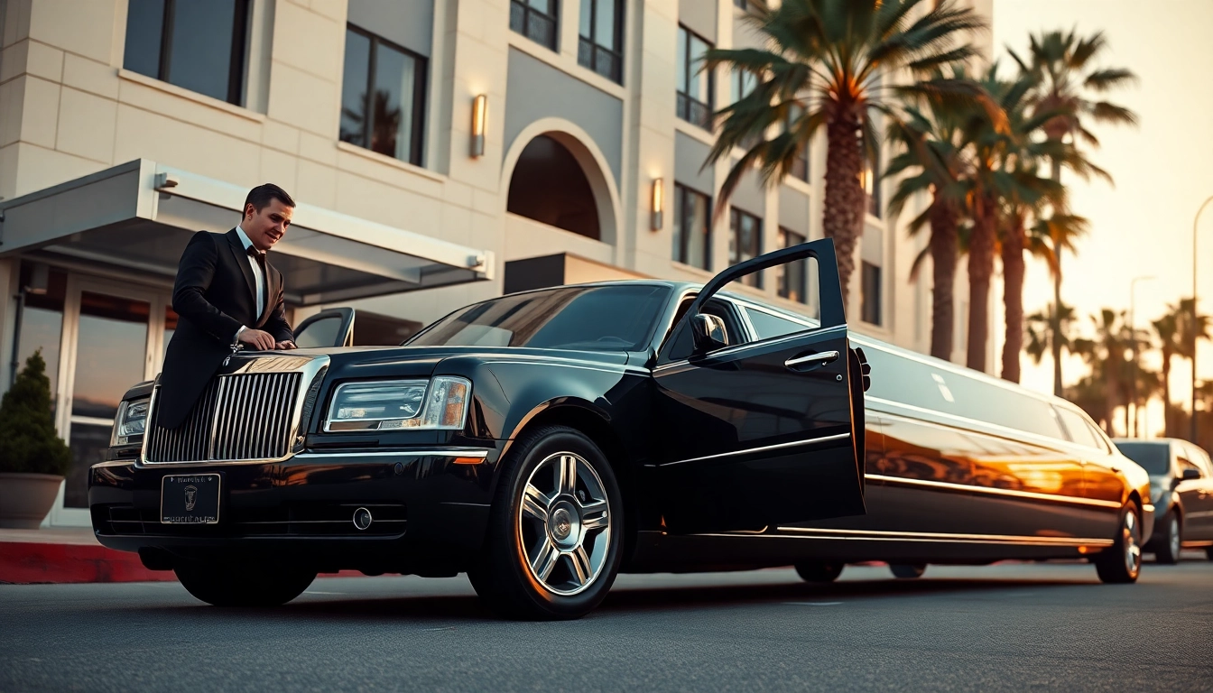 Hollywood Town Car and Limousine showcasing luxury service with a professional chauffeur in Los Angeles.