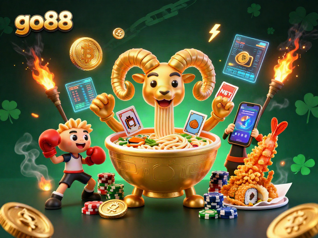Engage in thrilling gaming action at go88 with vibrant 3D characters, coins, and casino elements.