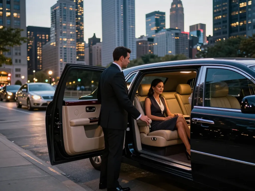 Experience premium Plainfield IL limousine service with elegant chauffeur and luxurious Lincoln Continental.