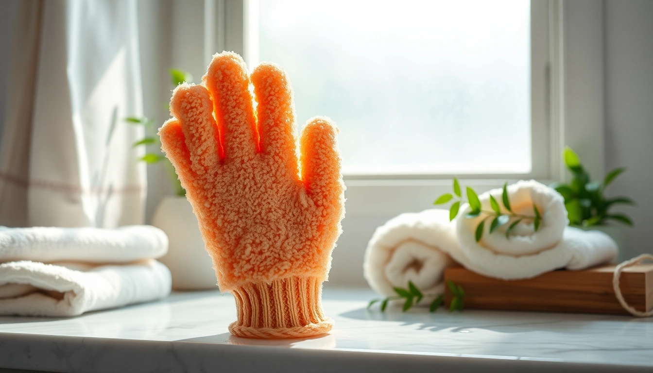 Feel the softness and exfoliation of the hand loofah glove with textured fibers designed for a refreshing experience.