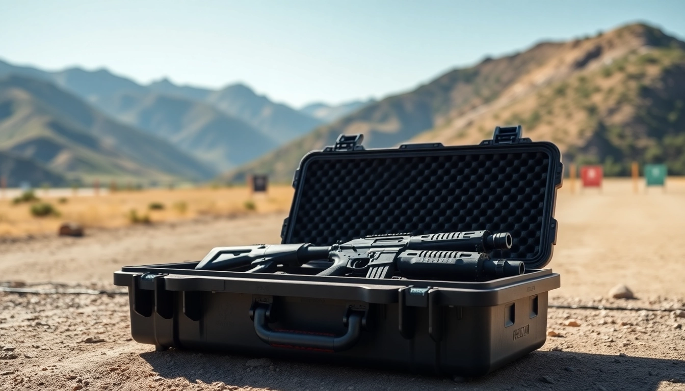 Showcase of a pelican gun case for sale with rifles, emphasizing durability and outdoor adventures.