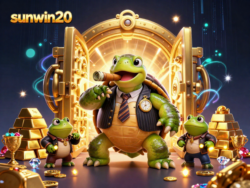 Experience the excitement with sunwin20 at a vibrant casino scene featuring a snapping turtle and bullfrogs.