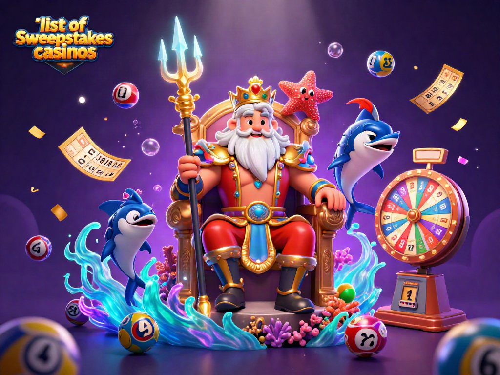 Engage in the excitement of list of sweepstakes casinos with Neptune and vibrant lottery elements.