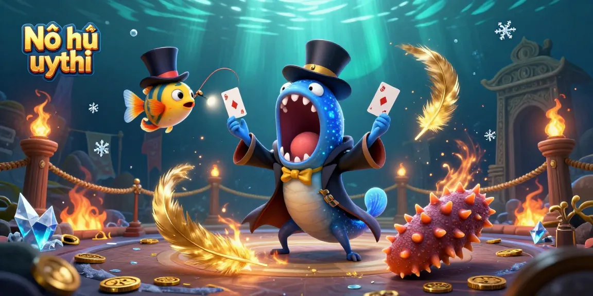 Engage in Nổ hũ uy tín with vibrant visuals of a colorful gambling scene featuring unique underwater creatures.