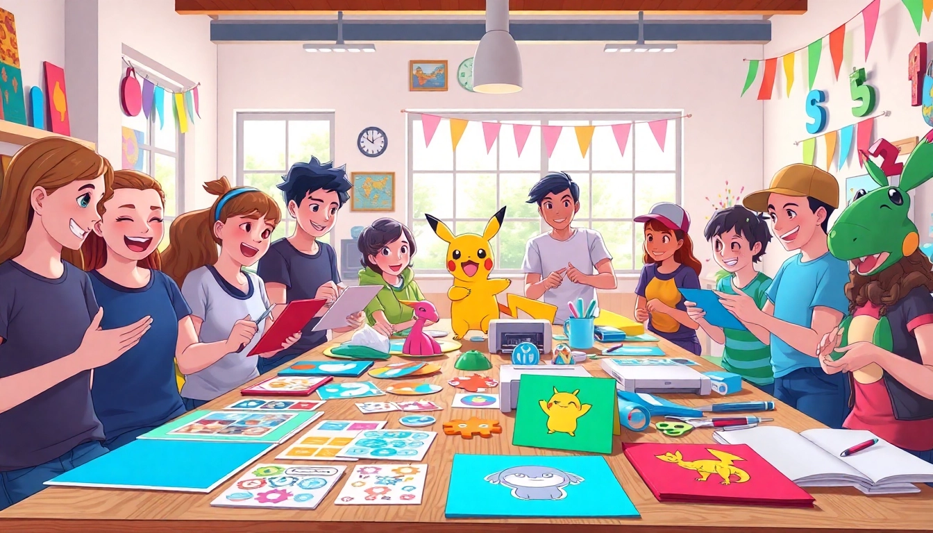 Creative Pokémon SVG crafts in a bright, lively crafting space.