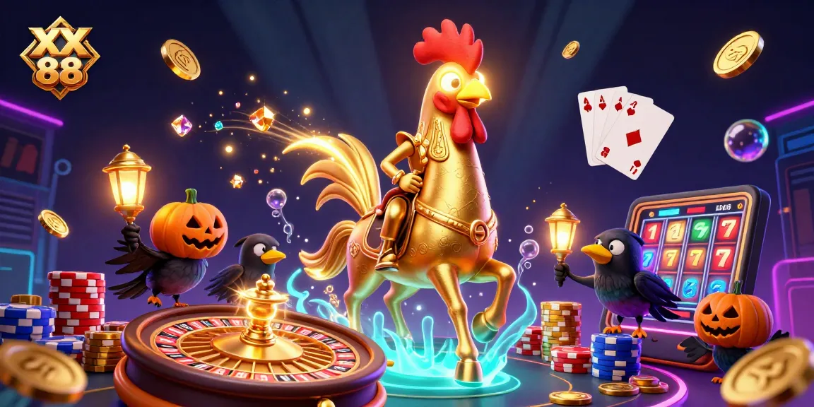 Experience thrilling wins at XX 88 with golden rooster gaming in a vibrant casino backdrop.
