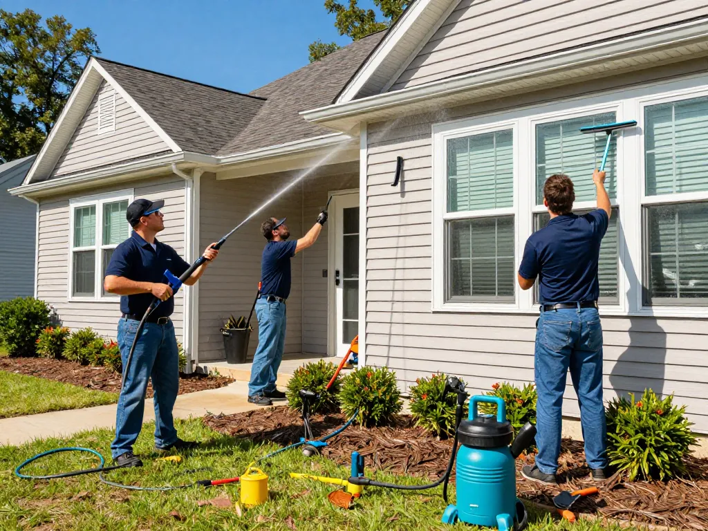 Professional team providing exterior cleaning services in Atlanta ensuring a spotless home