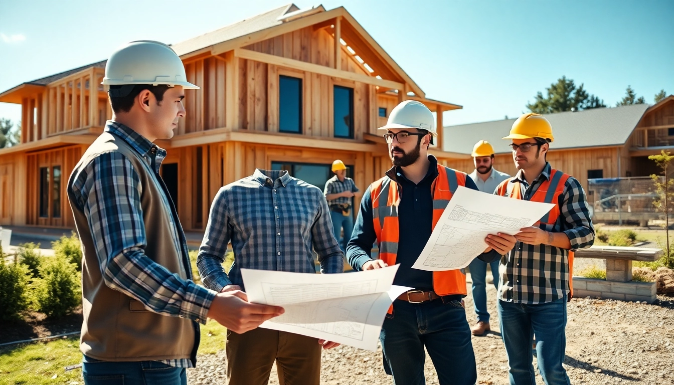 New Jersey General Contractor collaborating on a residential construction project with blueprints.