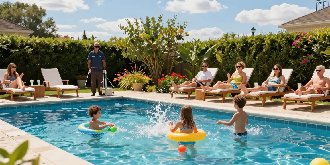 Dolphin Pool Services provides exceptional pool maintenance for families enjoying summer fun by their sparkling pool.