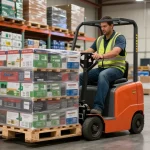 Efficient operator using the best pallet truck in Texas within a professional warehouse setting.